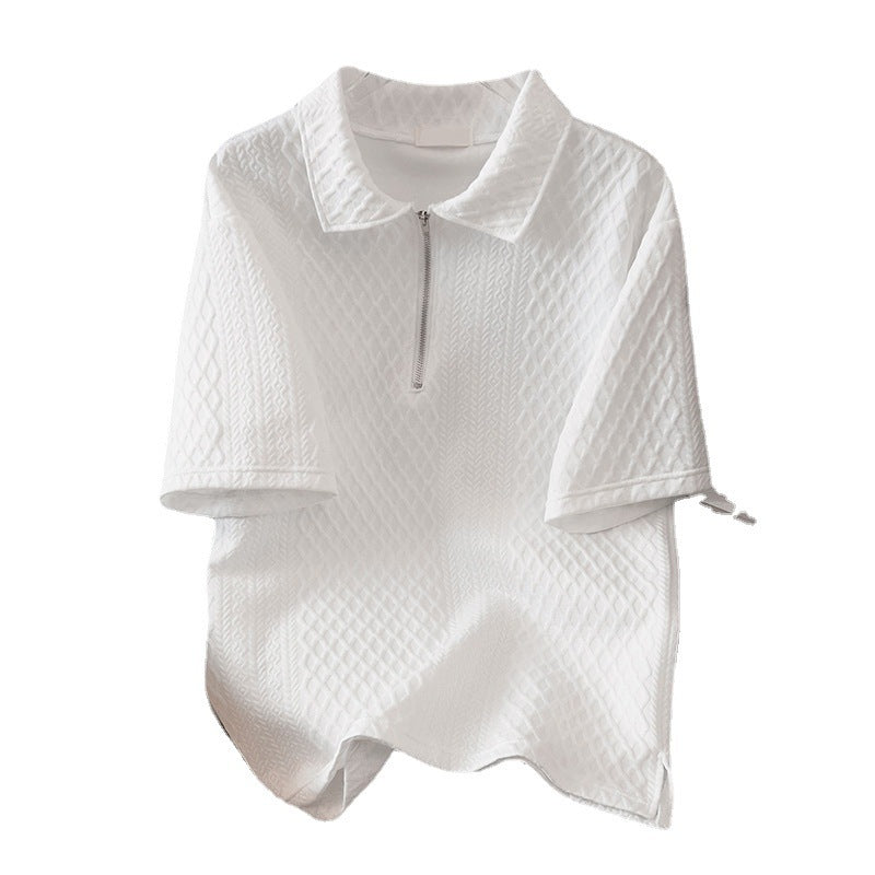 Stylish Polo Collar Sports Suit Men's Summer Pure Color Short-Sleeved Wide-Leg