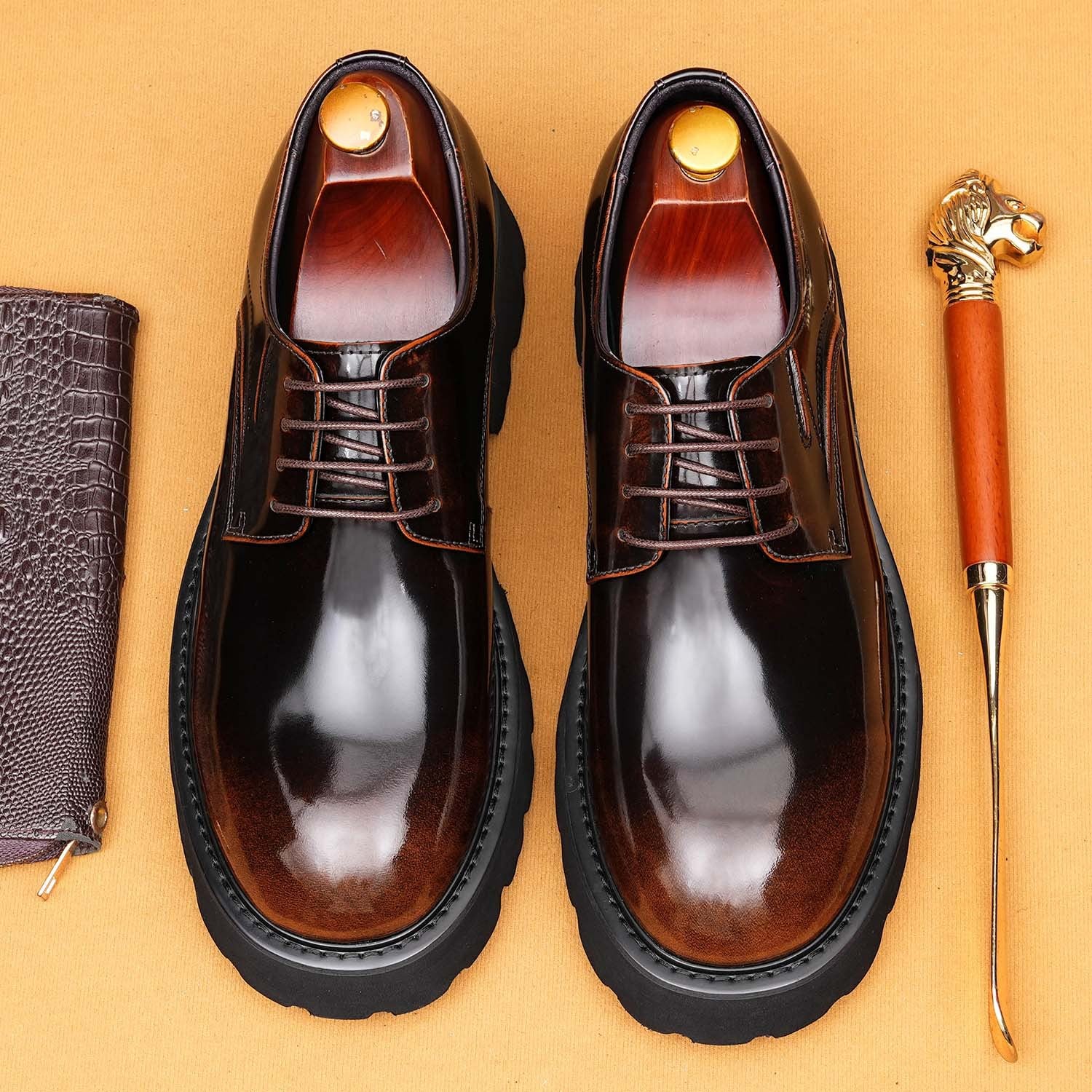 British Style 2026 New Model, Business Casual Genuine Leather, High-End Glossy Finish.