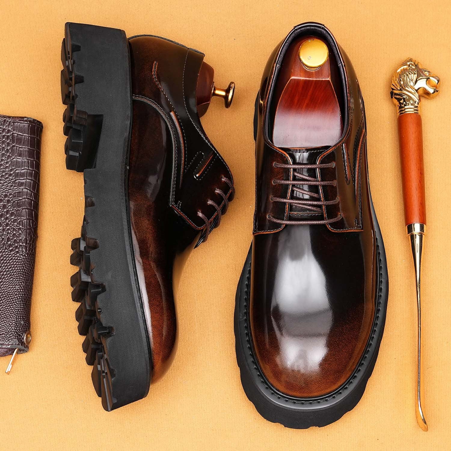 British Style 2026 New Model, Business Casual Genuine Leather, High-End Glossy Finish.