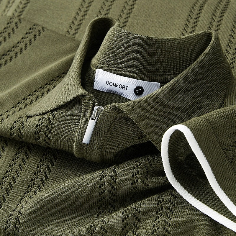 Polo Shirt Lapel Short-Sleeved Knitwear Men's Summer Ice Silk Stripesd Color Matching