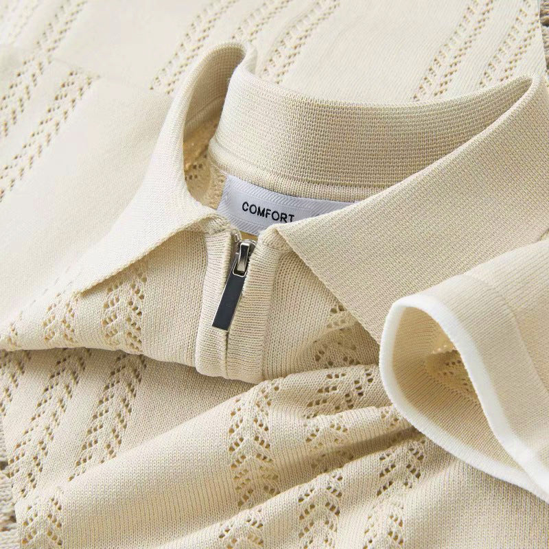 Polo Shirt Lapel Short-Sleeved Knitwear Men's Summer Ice Silk Stripesd Color Matching