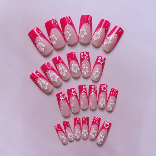 24PCS Rose Red Nail Press, Medium Size Square Pink Fake Nail Press, Fully Covered Acrylic
