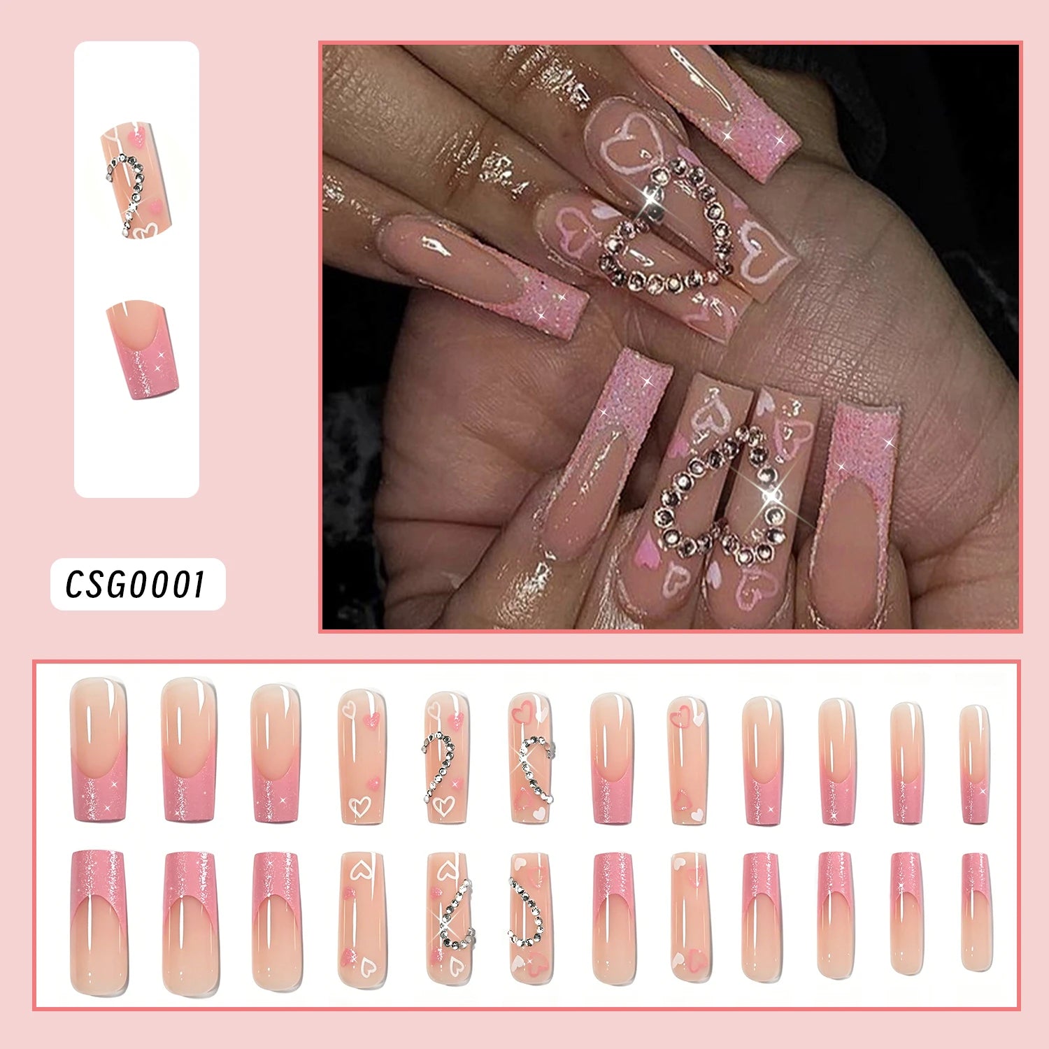 24pcs White French Ballet Nails 3D Acrylic Flowers Silver Caviar Beads Press on Nails