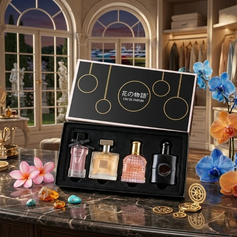 105ML Womens Perfume Gift Set 4 Fresh Floral Woody Long Lasting Fragrances Elegant Smooth Luxurious Collection Ideal for Travel
