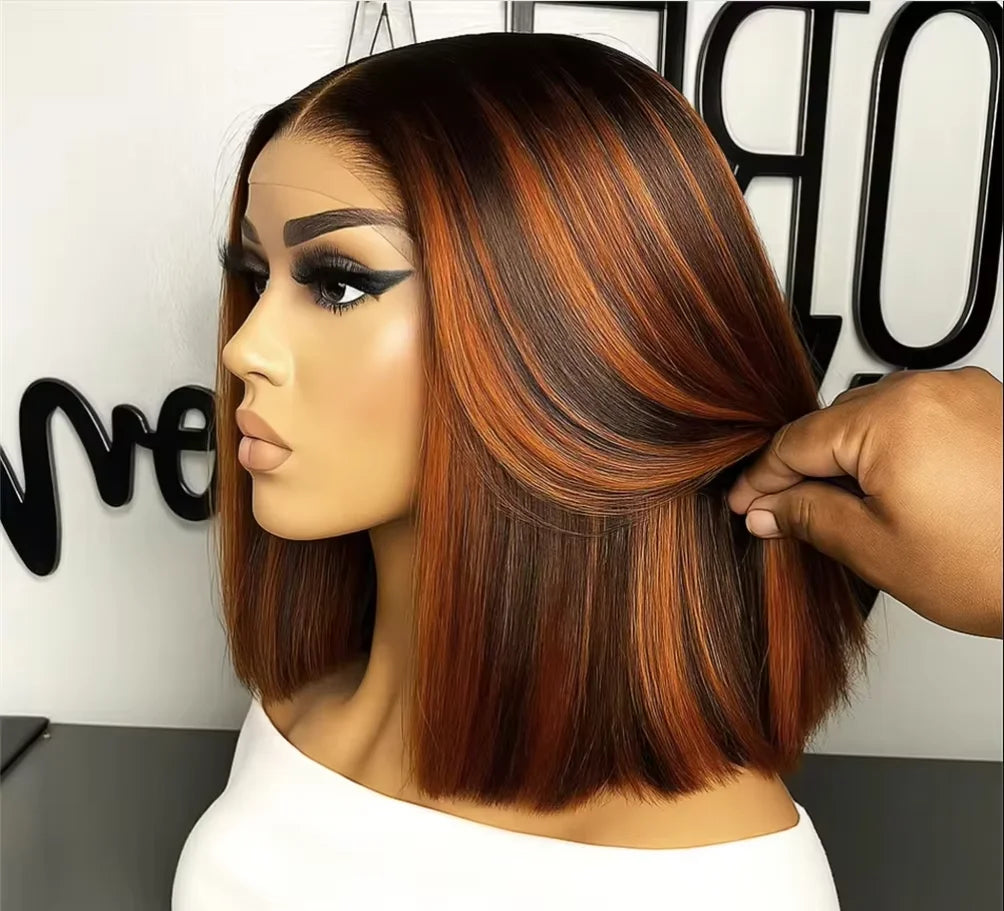 13x4 Bone Straight Short Bob Lace Front Human Hair Wigs Lace Frontal Wig Brazilian 100% Human Hair 200 Density 16 Inch colorful