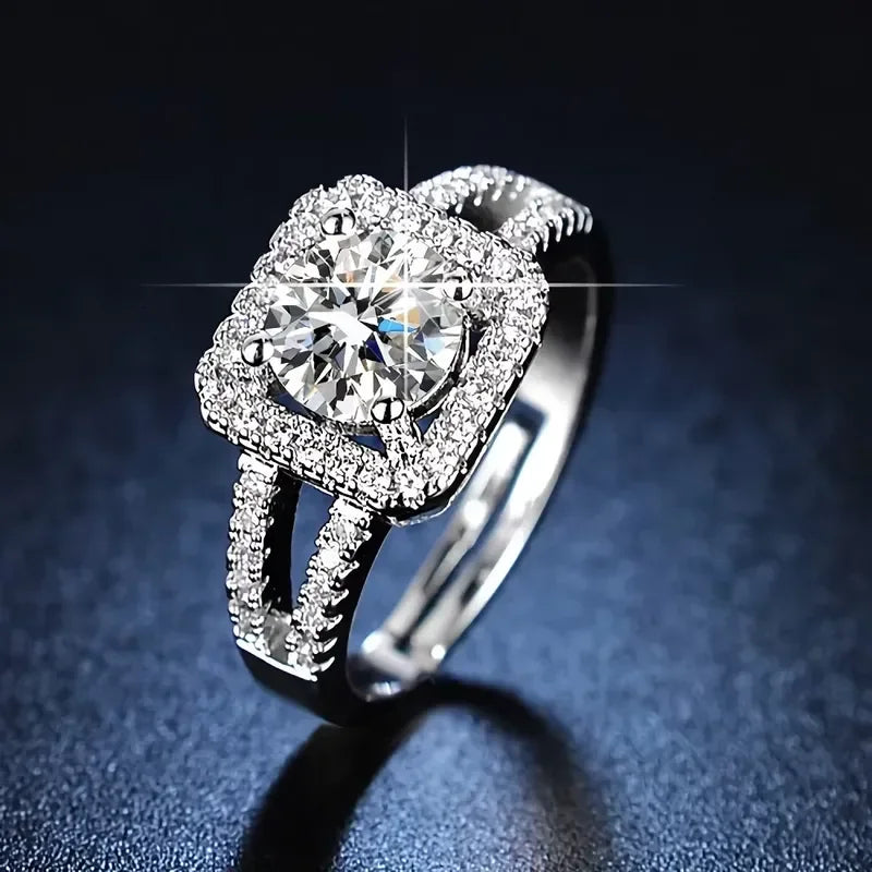 Sterling silver classic Crystal square Rings