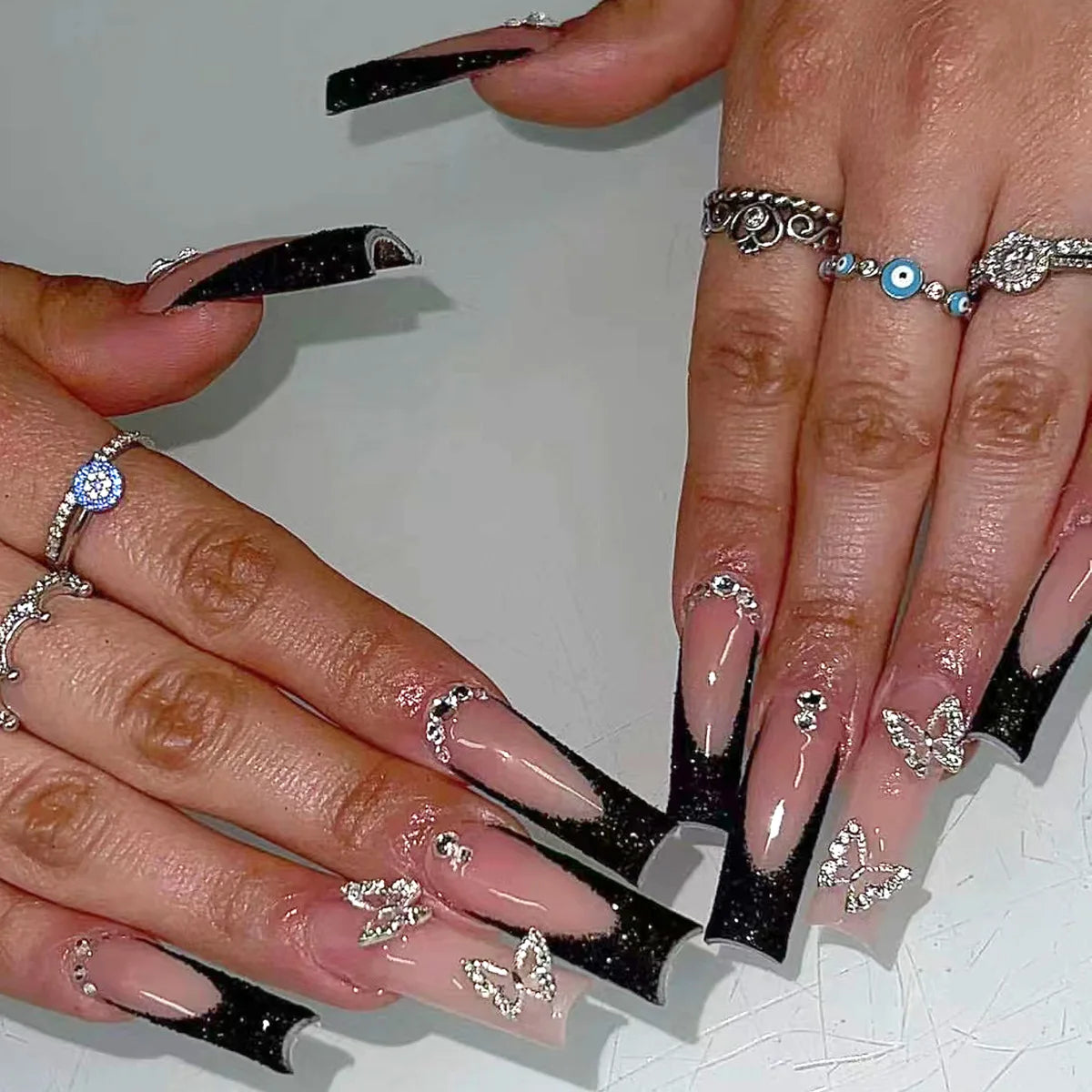 24Pcs Long Square Press on Nails Leopard Print French 3D Cherry