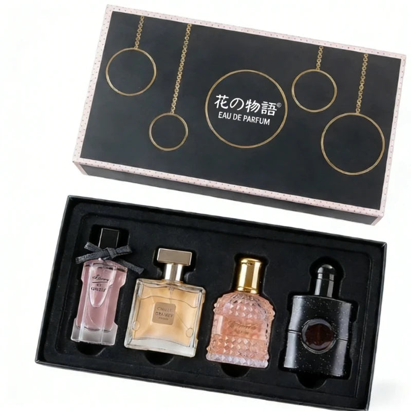 105ML Womens Perfume Gift Set 4 Fresh Floral Woody Long Lasting Fragrances Elegant Smooth Luxurious Collection Ideal for Travel