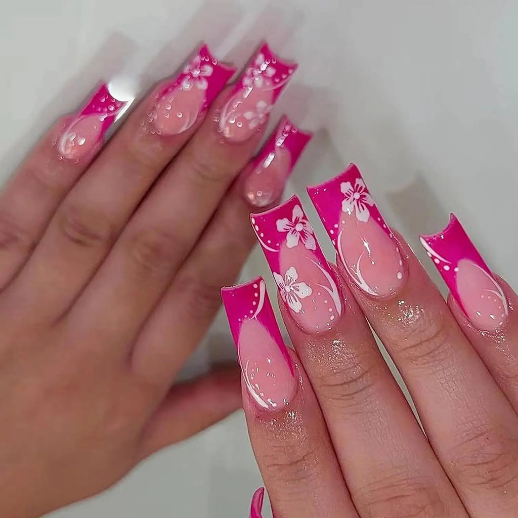 24PCS Rose Red Nail Press, Medium Size Square Pink Fake Nail Press, Fully Covered Acrylic