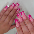 24PCS Rose Red Nail Press, Medium Size Square Pink Fake Nail Press, Fully Covered Acrylic