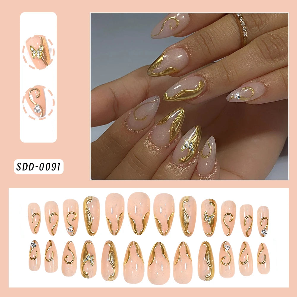 24pcs White French Ballet Nails 3D Acrylic Flowers Silver Caviar Beads Press on Nails